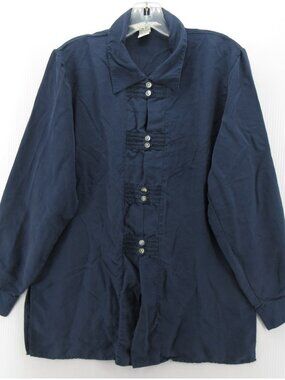 VINTAGE Anne Carson Top Medium Navy Pure Silk Blouse Career Office